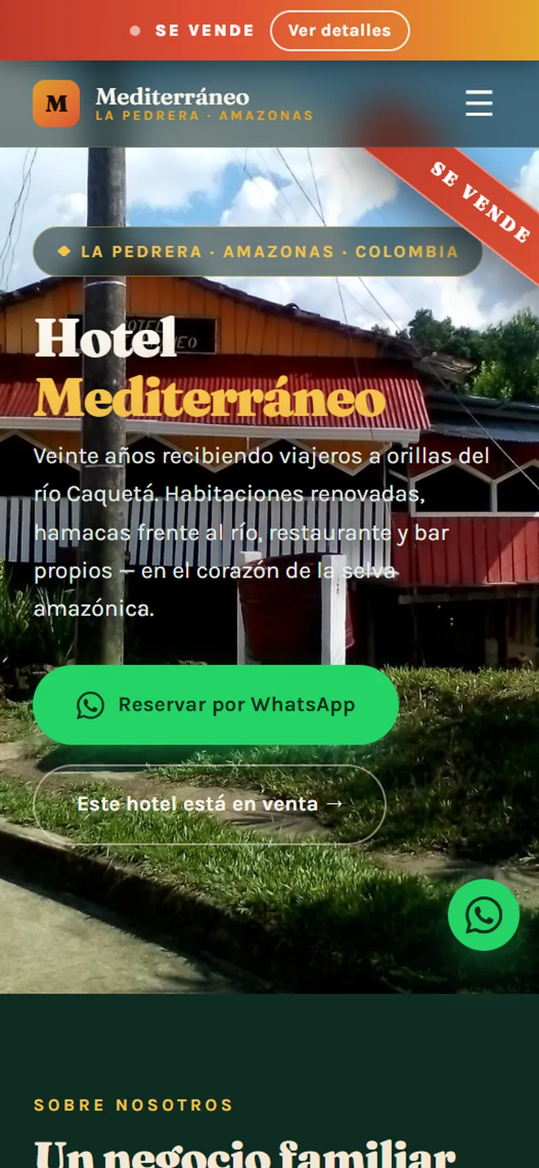 La misma portada en el móvil: título, descripción y el botón verde de WhatsApp